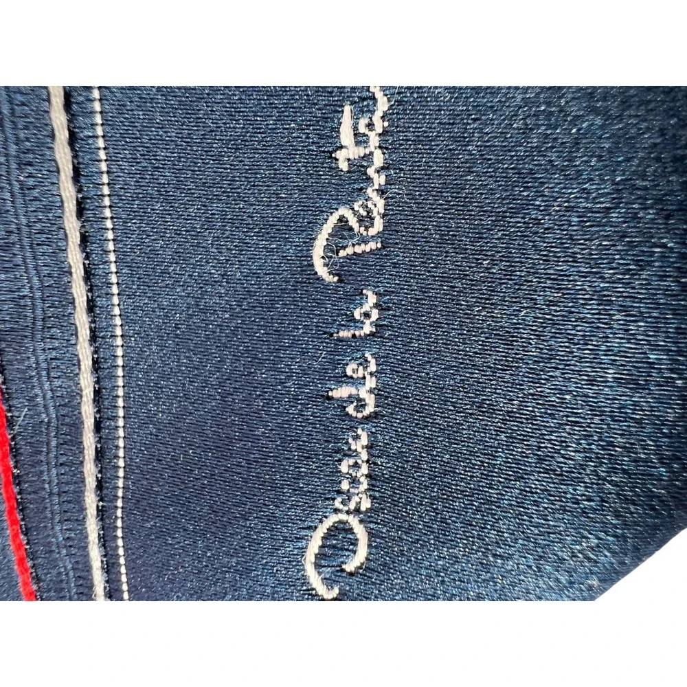 Vtg Oscar de la Renta 80s Silk Necktie Preppy Navy Blue‎ Striped Luxury Designer